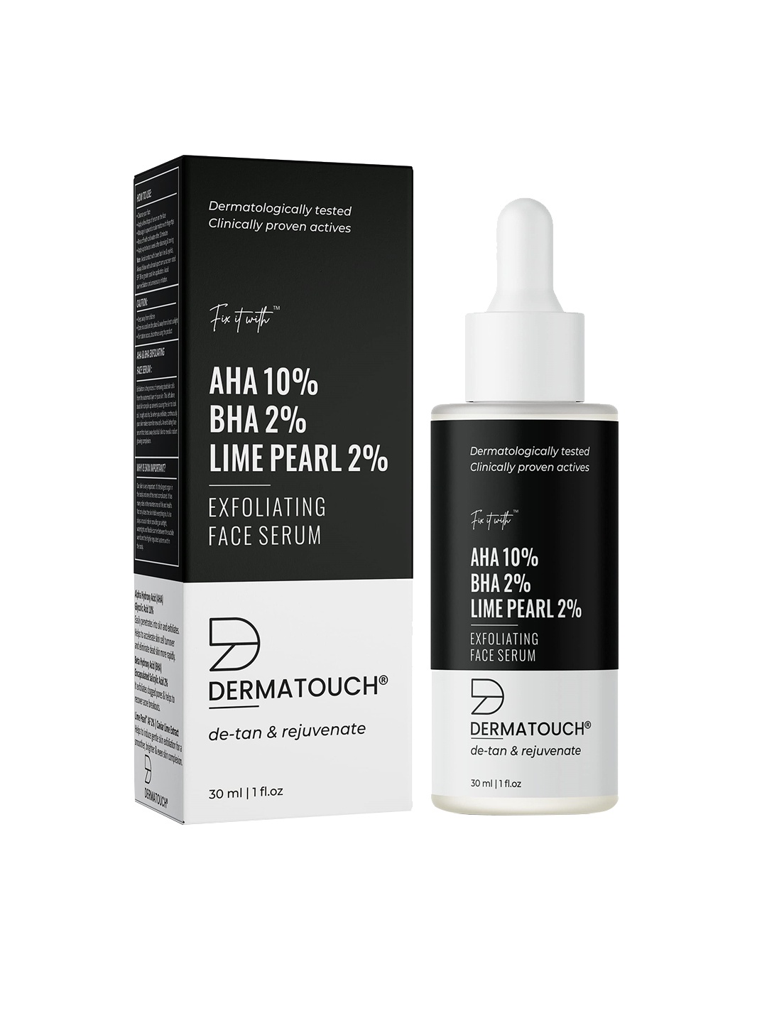

Dermatouch Fix It With Exfoliating Face Serum with 10% AHA & 2% BHA - 30ml, Black
