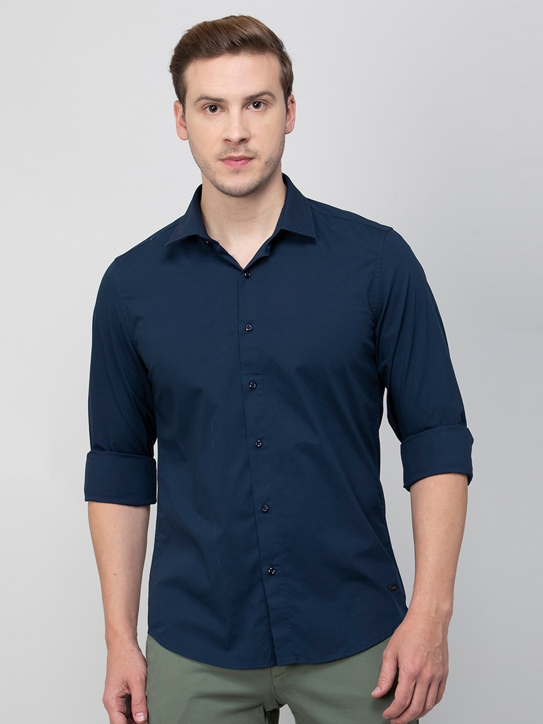 

Bossini Spread Collar Cotton Casual Shirt, Navy blue