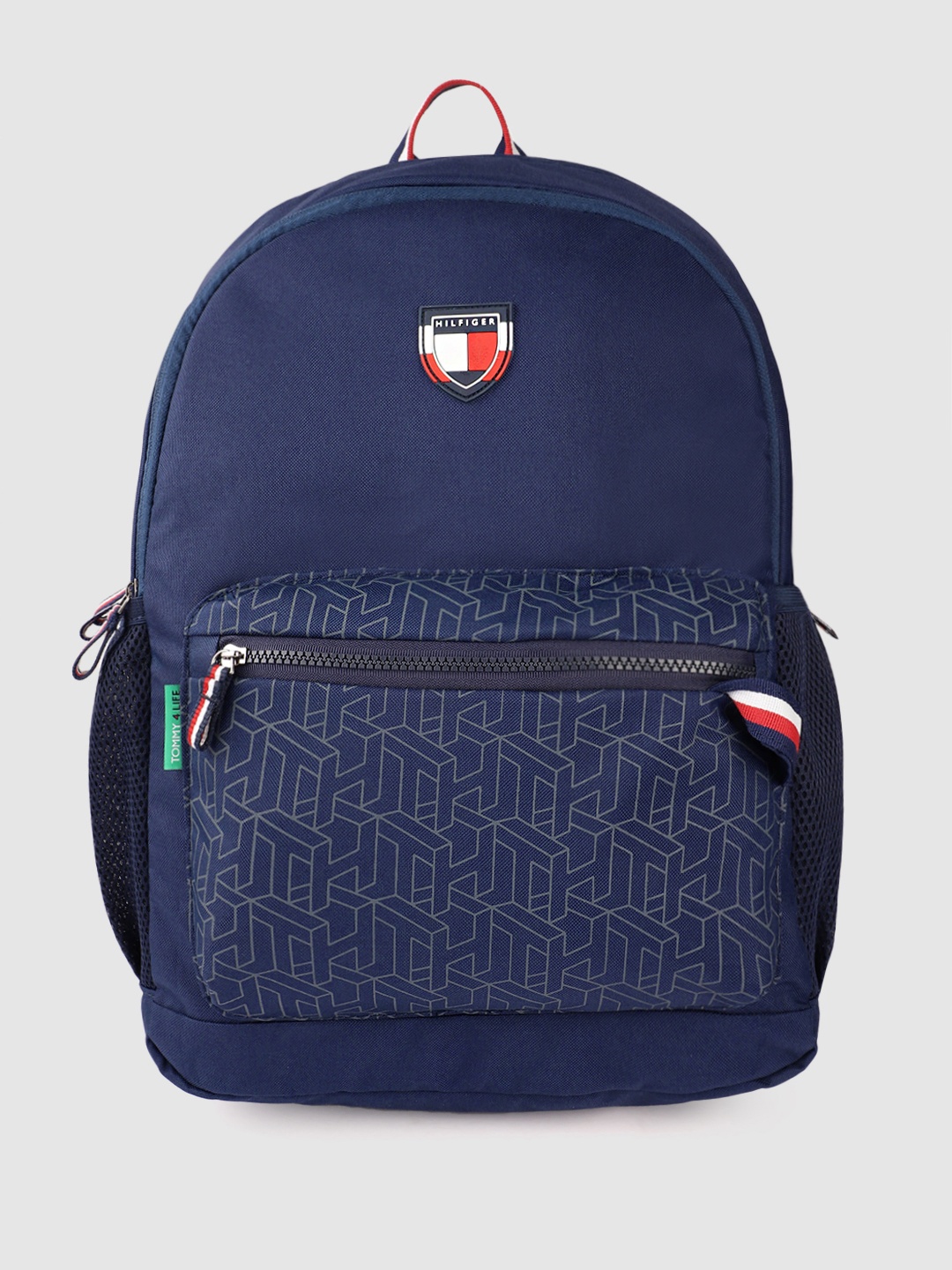 

Tommy Hilfiger Unisex Navy Blue Geometric Brand Logo Applique Backpack