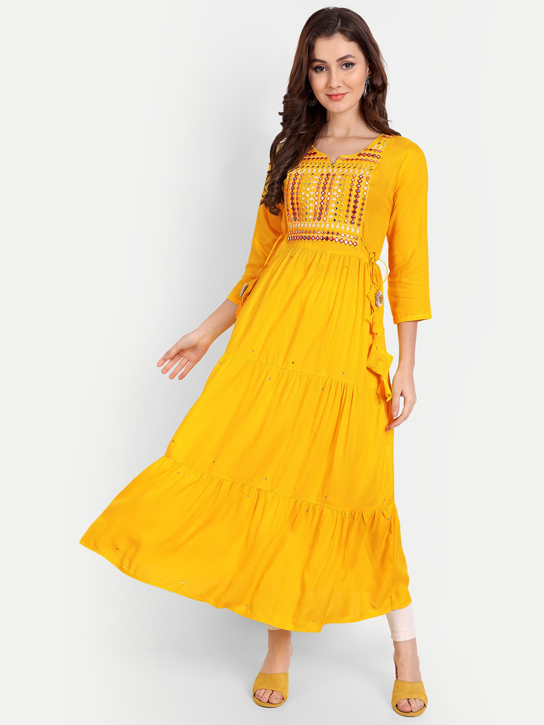 

Karagwals fab Embellished Mirror Work Cotton Anarkali Kurta, Yellow