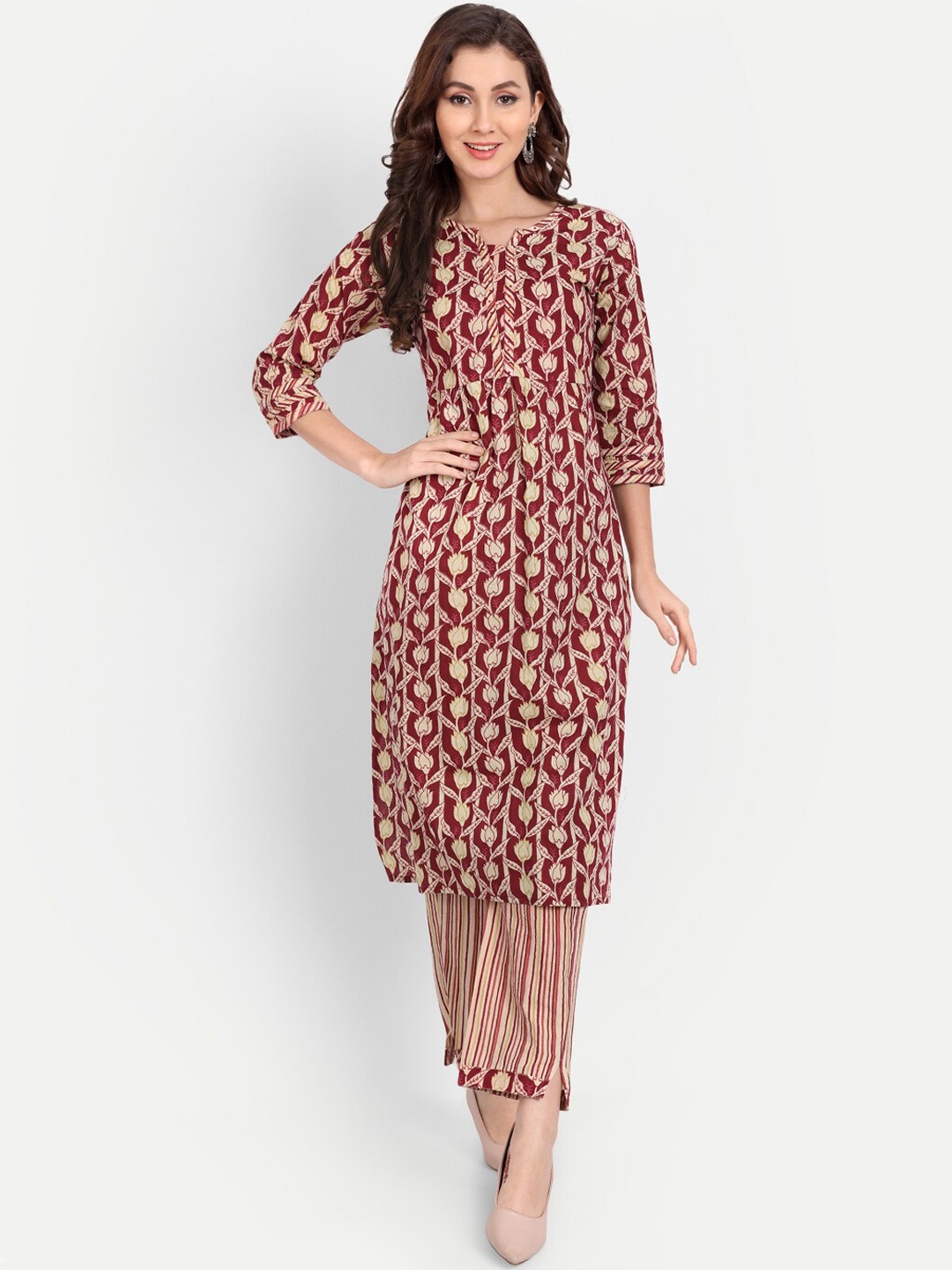 

Karagwals fab Floral Printed Pure Cotton Kurta With Trousers, Red