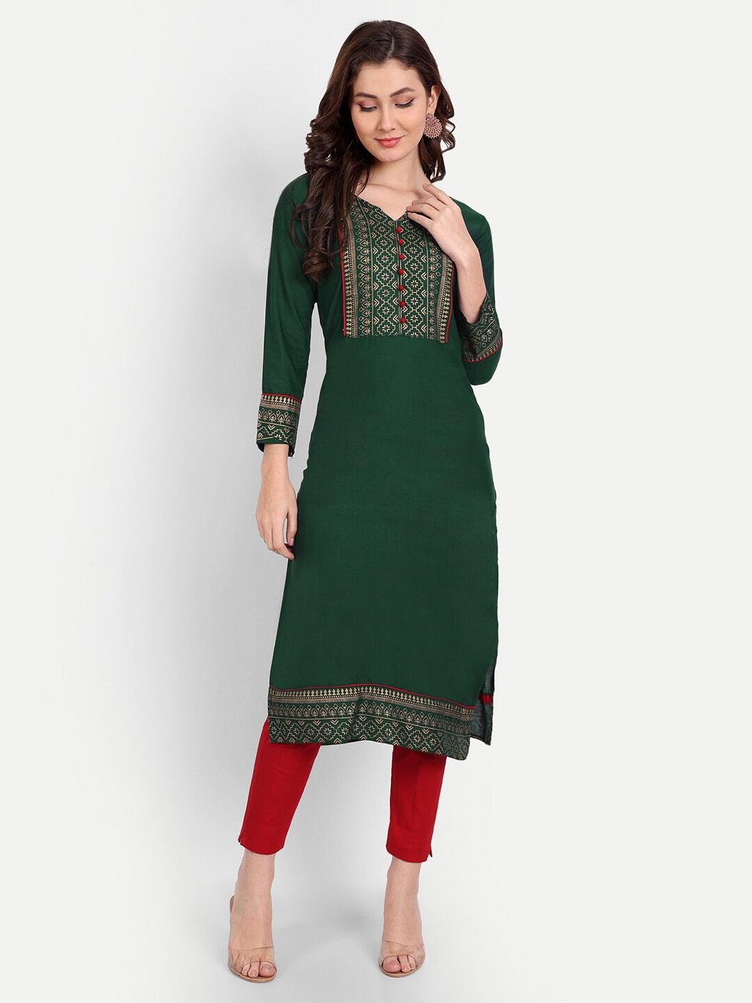

Karagwals fab Ethnic Motifs Printed straight Kurta, Green