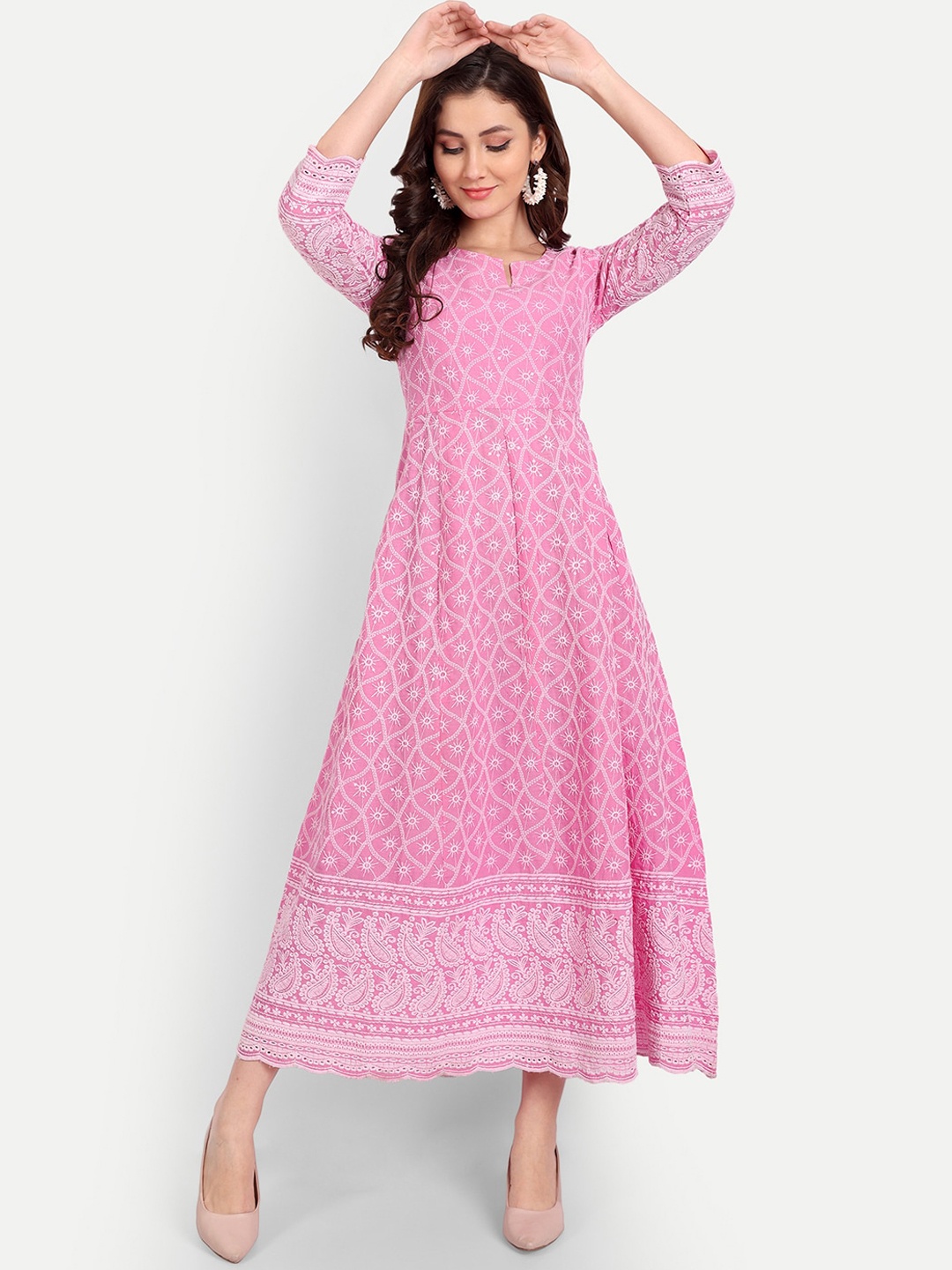 

Karagwals fab Ethnic Motifs Embroidered Thread Work Anarkali Kurta, Pink