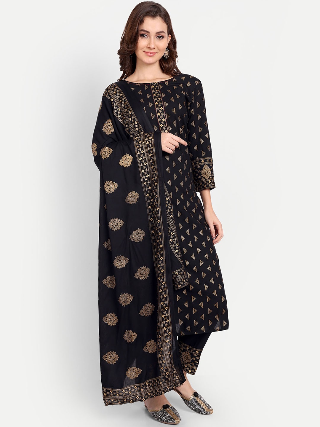

Karagwals fab Ethnic Motifs Printed Kurta With Trousers & Dupatta, Black