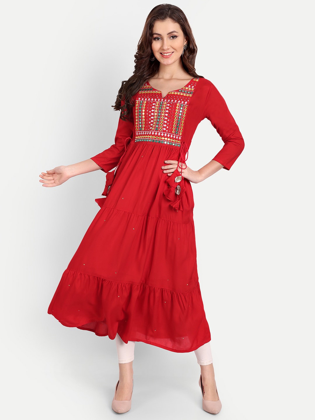 

Karagwals fab Embellished Mirror Work A-Line Kurta, Red