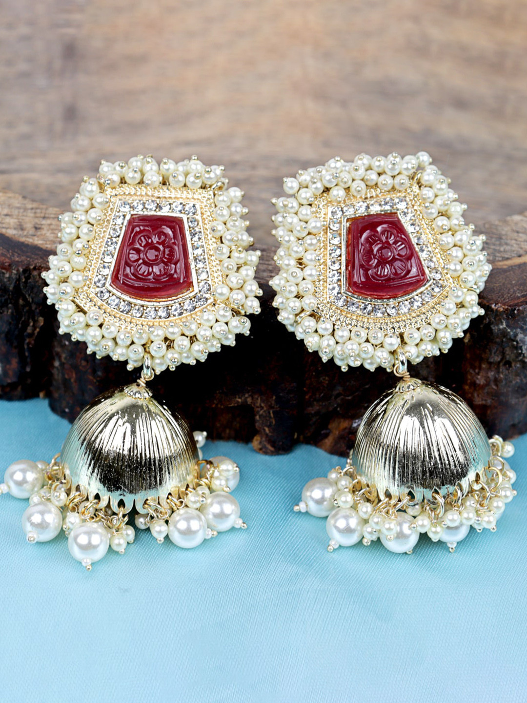 

Krelin Gold-Plated Classic Jhumkas Earrings, Maroon