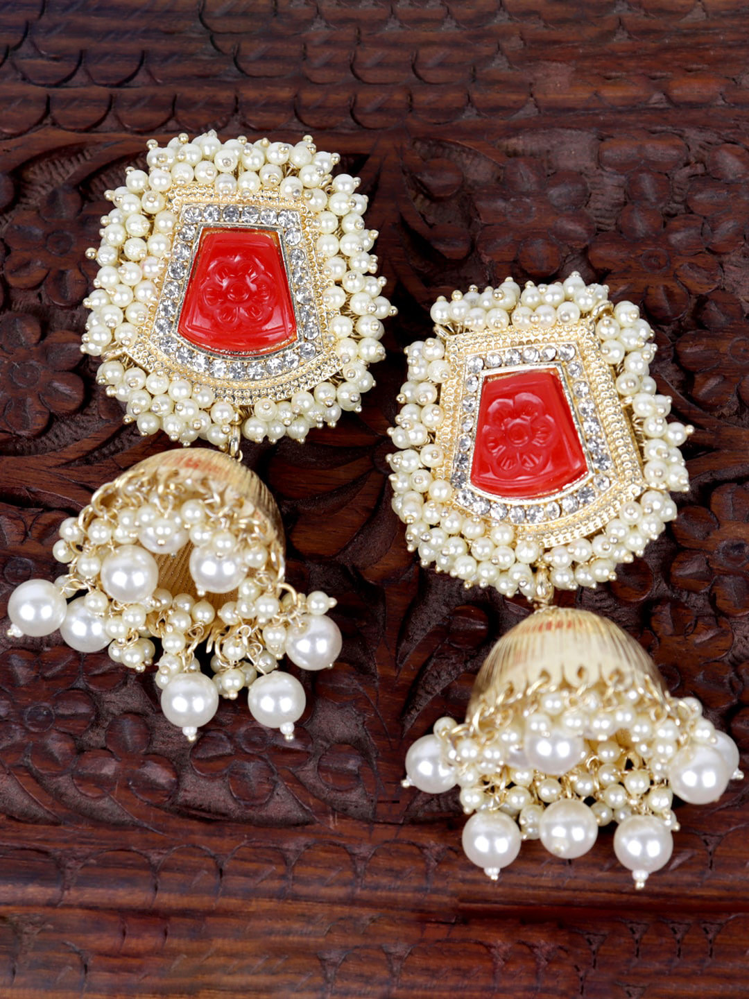 

Krelin Gold-Plated Classic Jhumkas Earrings, Red