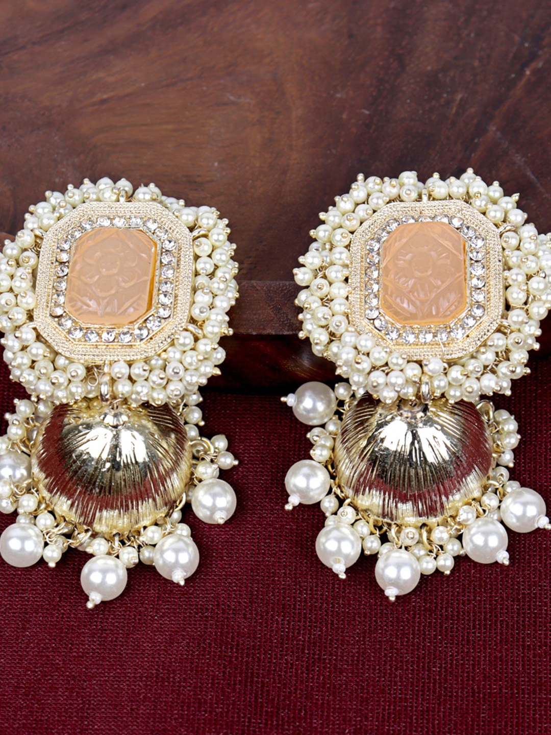 

Krelin Gold-Plated Dome Shaped Pearls Jhumkas Earrings, Peach