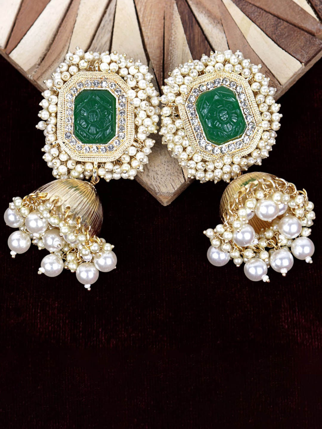 

Krelin Gold-Plated Dome Shaped Pearls Jhumkas Earrings, Green