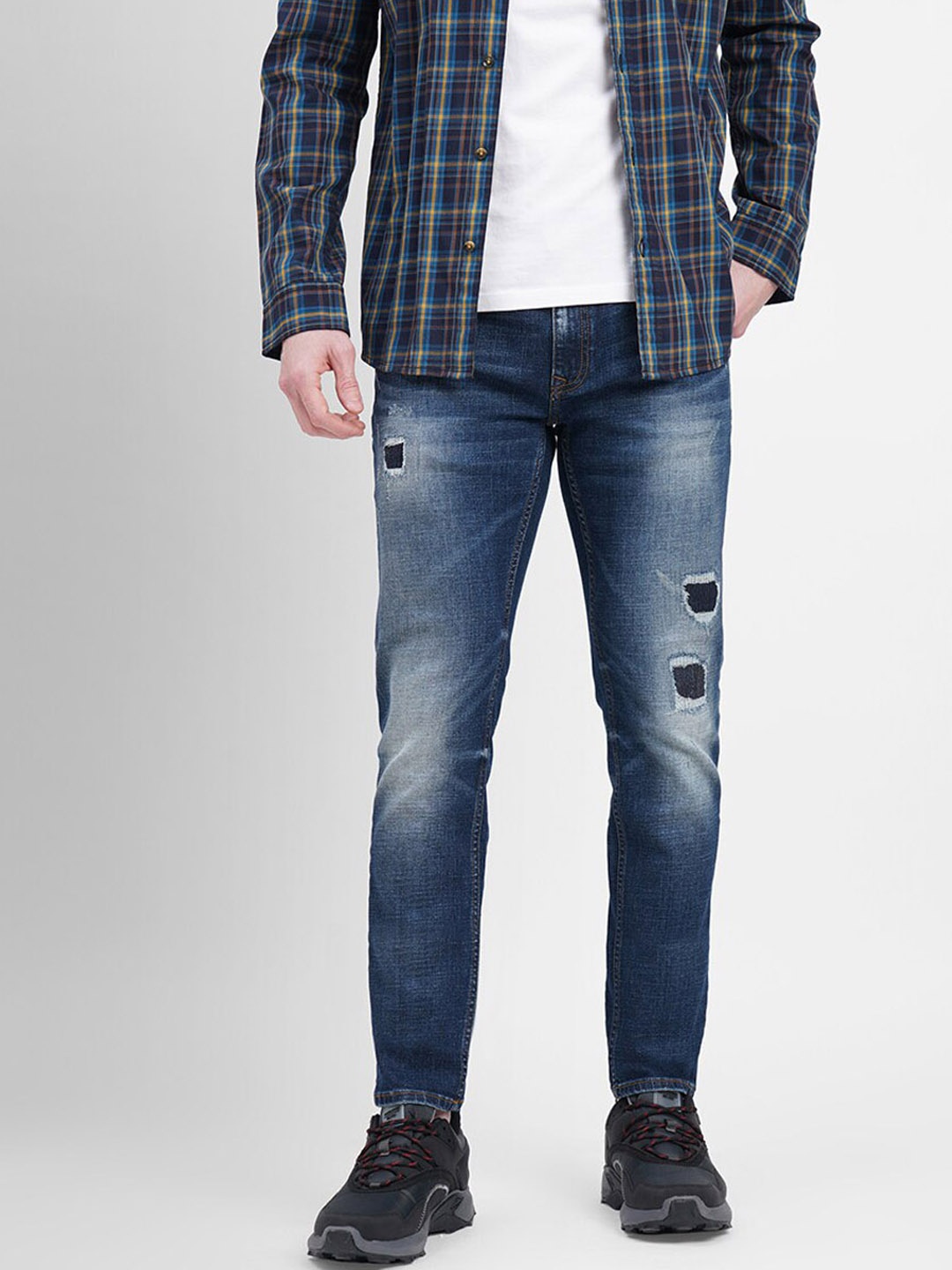 

Jack & Jones Men Slim Fit Mildly Distressed Heavy Fade Cotton Jeans, Navy blue