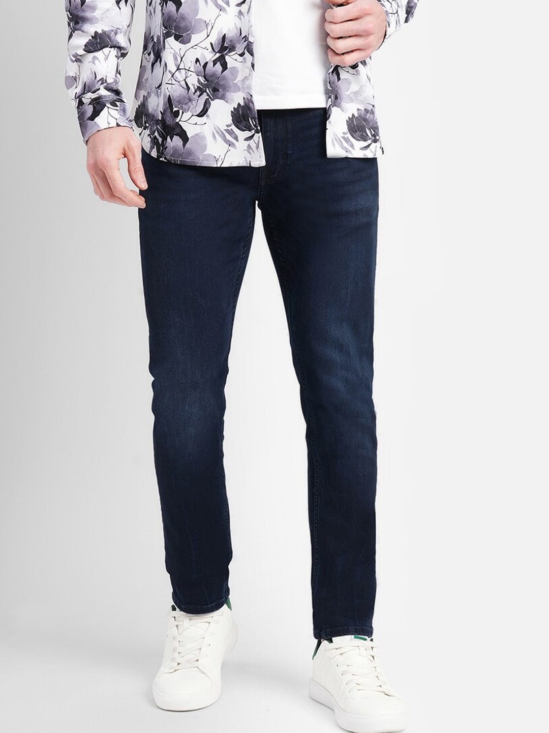 

Jack & Jones Men Skinny Fit Light Fade Dark Shade Cotton Jeans, Navy blue