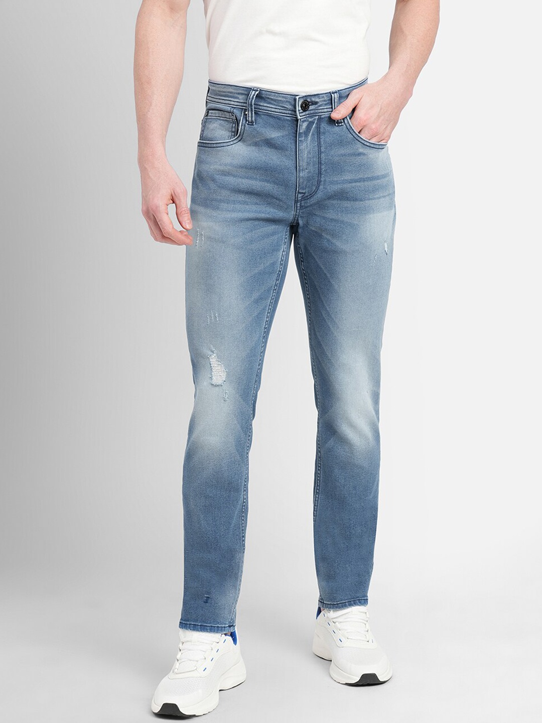 

Jack & Jones Men Skinny Fit Mildly Distressed Light Fade Stretchable Cotton Jeans, Blue