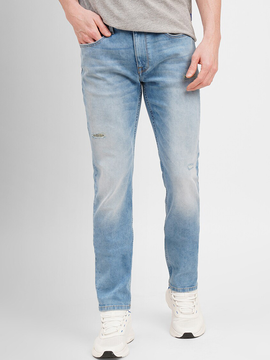 

Jack & Jones Men Slim Fit Low Ripped Heavy Fade Stretchable Cotton Jeans, Blue