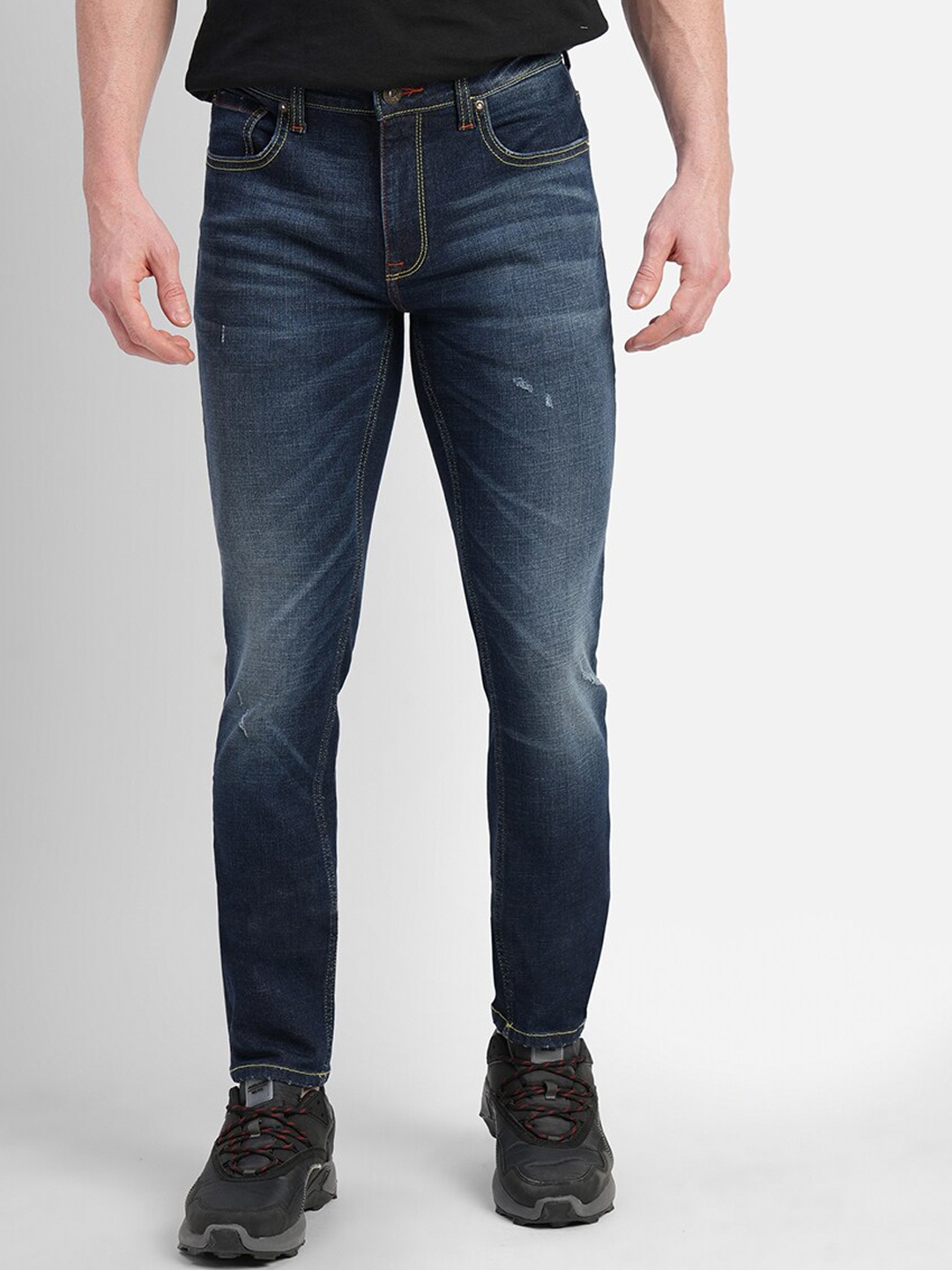 

Jack & Jones Men Skinny Fit Low Ripped Heavy Fade Stretchable Cotton Jeans, Navy blue