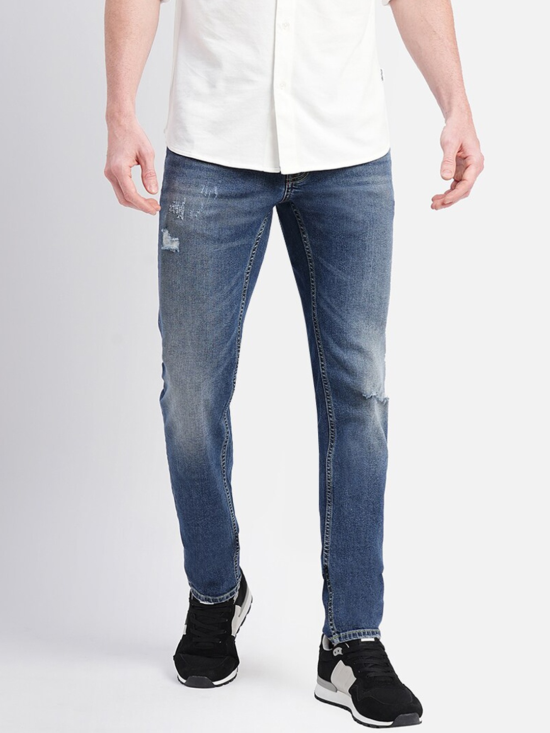 

Jack & Jones Men Slim Fit Ripped Light Fade Stretchable Cotton Jeans, Blue