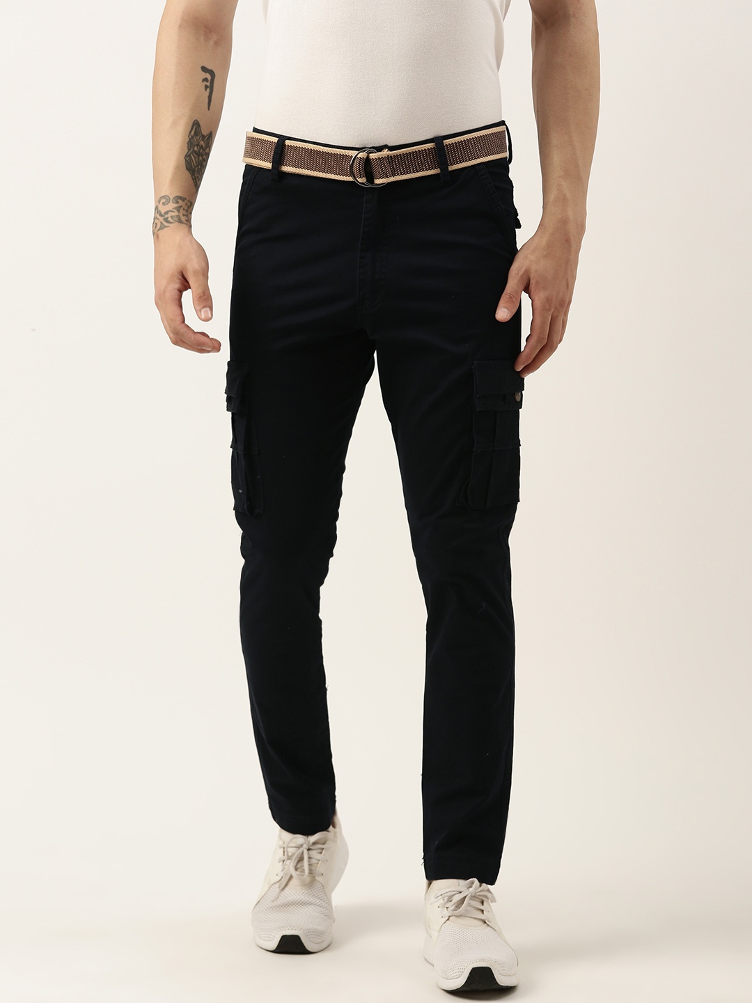 

Sports52 wear Men Pure Cotton Tailored Cargos, Navy blue