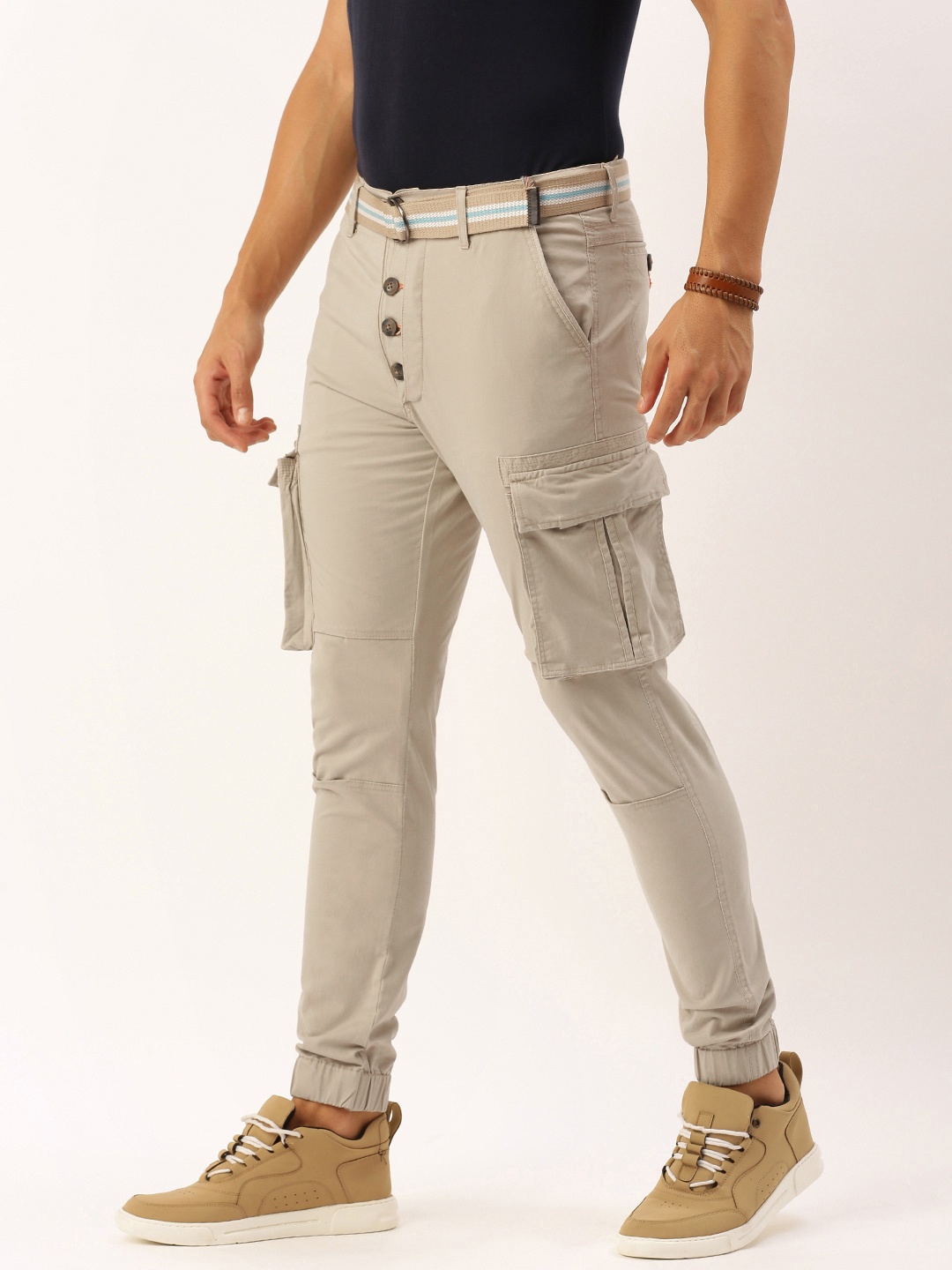 

Sports52 wear Men Comfort Cargo Mid-Rise Trouser, Cream