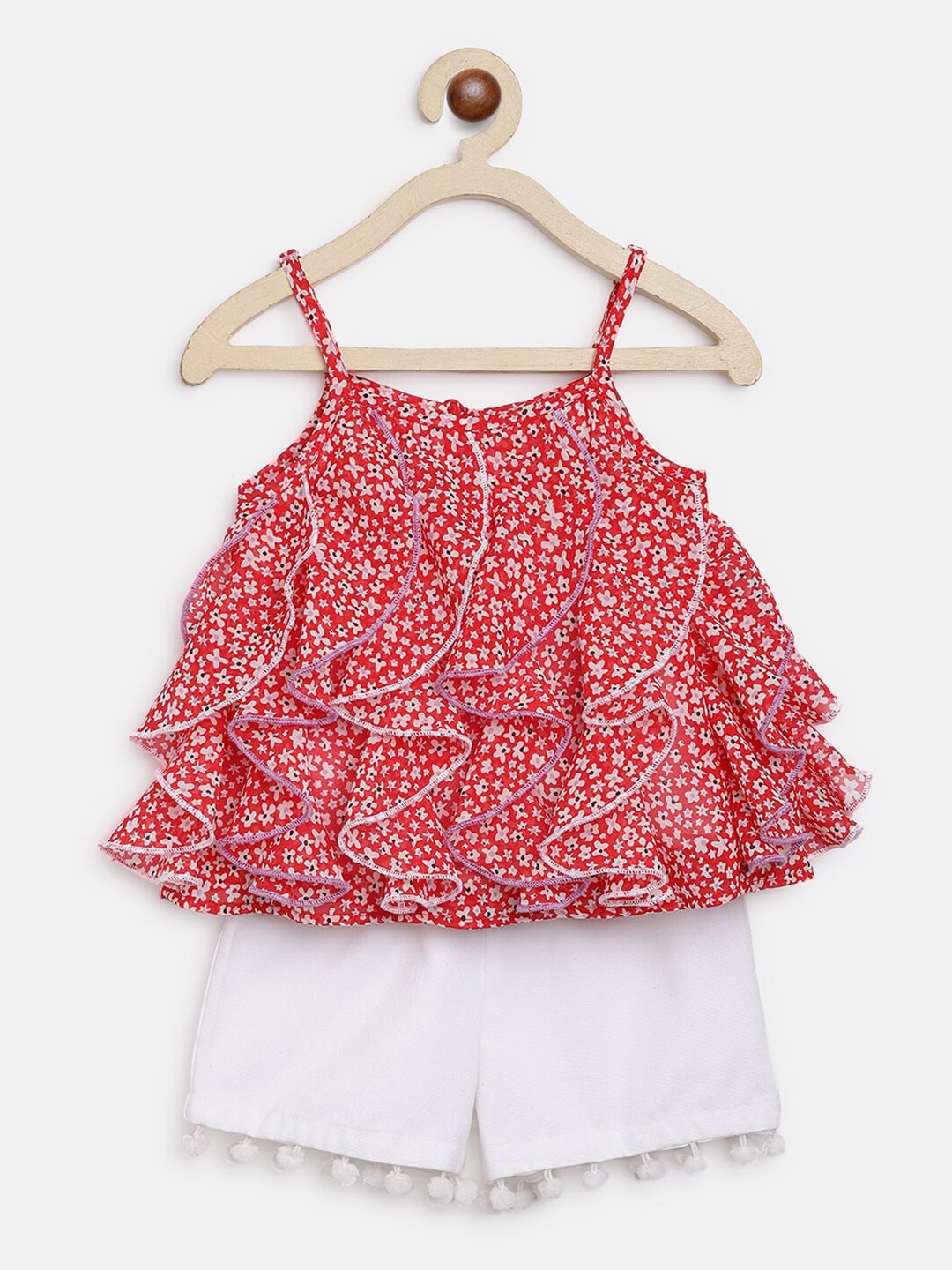 

Nauti Nati Girls Printed Ruffled Top with Shorts, Red