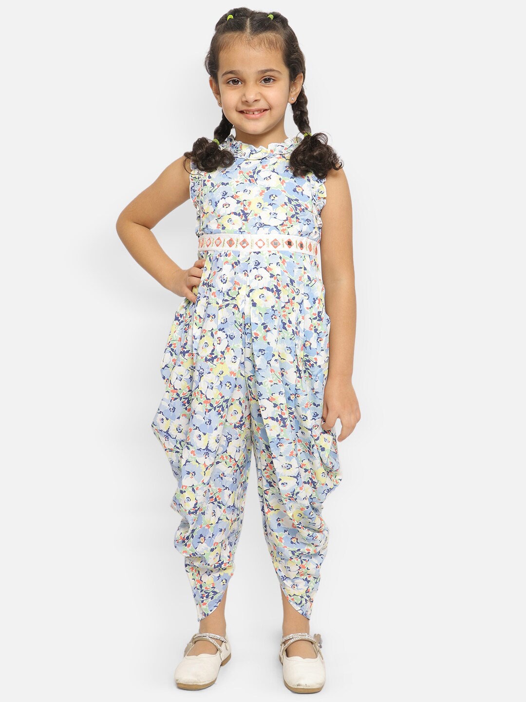 

Nauti Nati Girls Printed Dhoti Basic Jumpsuit, Blue