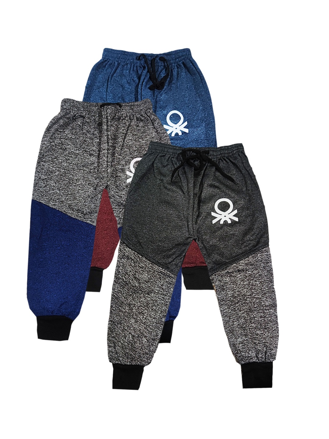 

KIFAYATI BAZAR Boys Pack Of 3 Colourblocked Cotton Relaxed-Fit Joggers, Charcoal