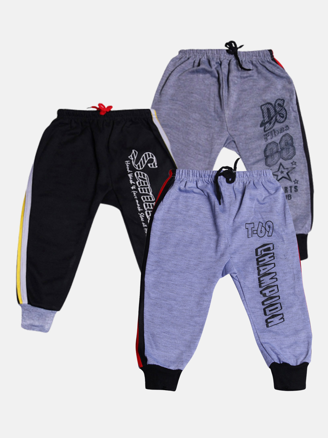 

KIFAYATI BAZAR Boys Pack Of 3 Printed Cotton Relaxed-Fit Joggers, Blue