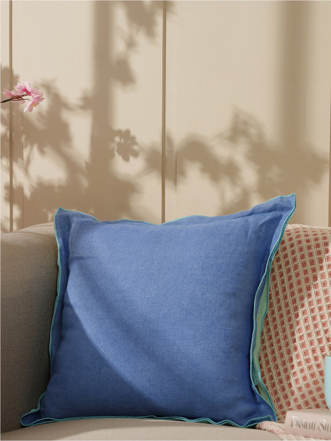 

Pure Home and Living Blue & Green Linen Square Cushion Cover
