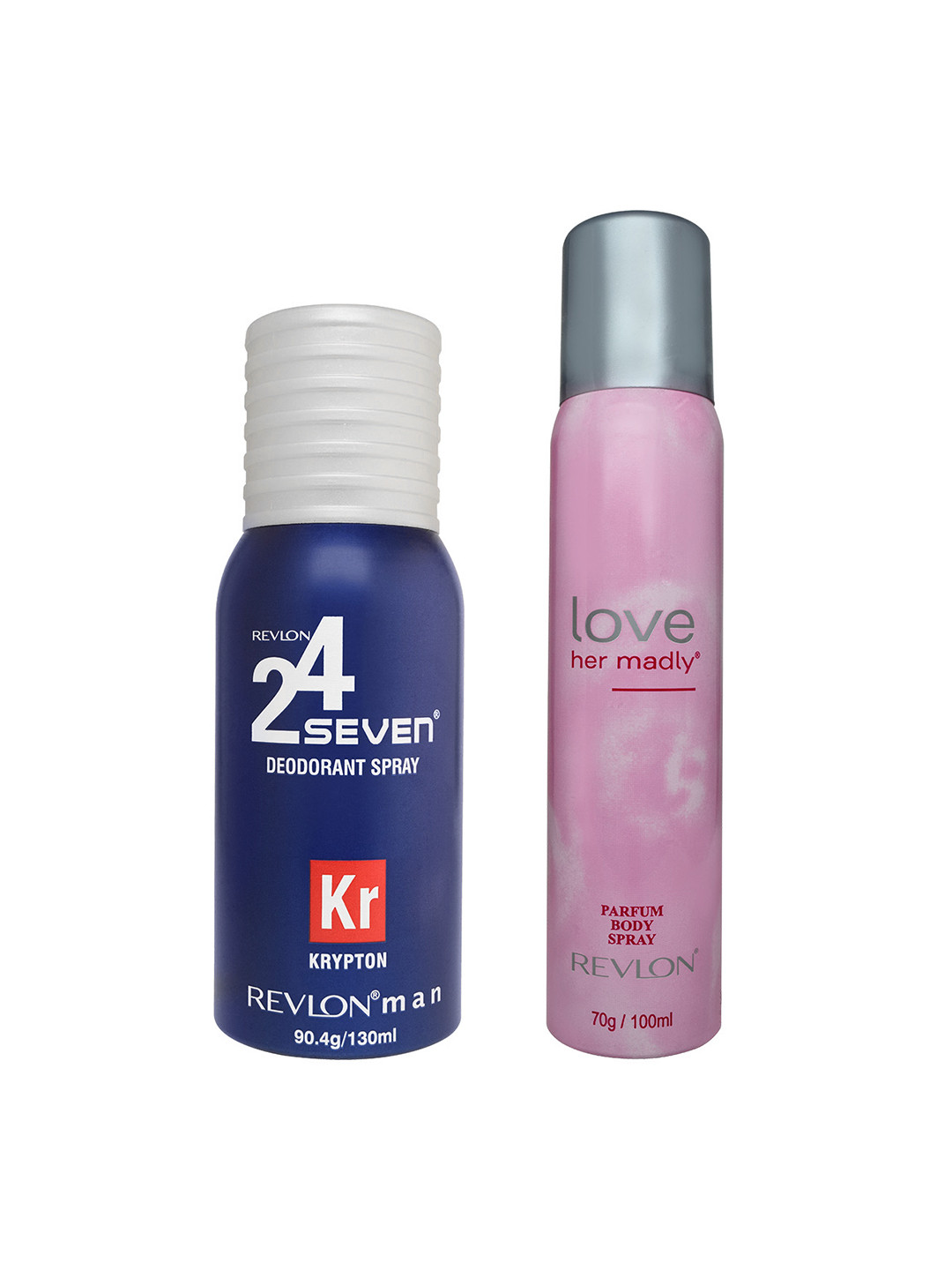

Revlon Set of Men 24 Seven Krypton Deodorant 130ml + Women Love Her Madly Body Spray 100ml, Blue
