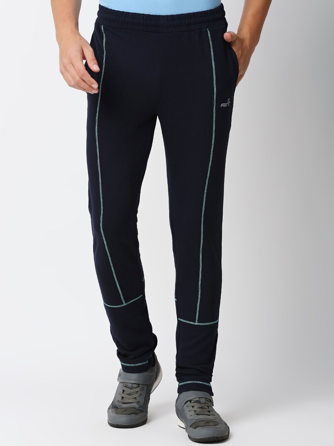 

FiTZ Men Striped Slim-Fit Running Sports Track Pants, Navy blue