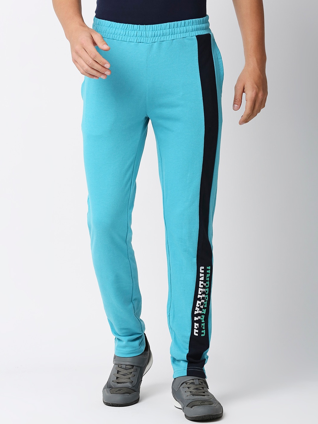 

FiTZ Men Slim-Fit Mid-Rise Training or Gym Sports Track Pants, Turquoise blue