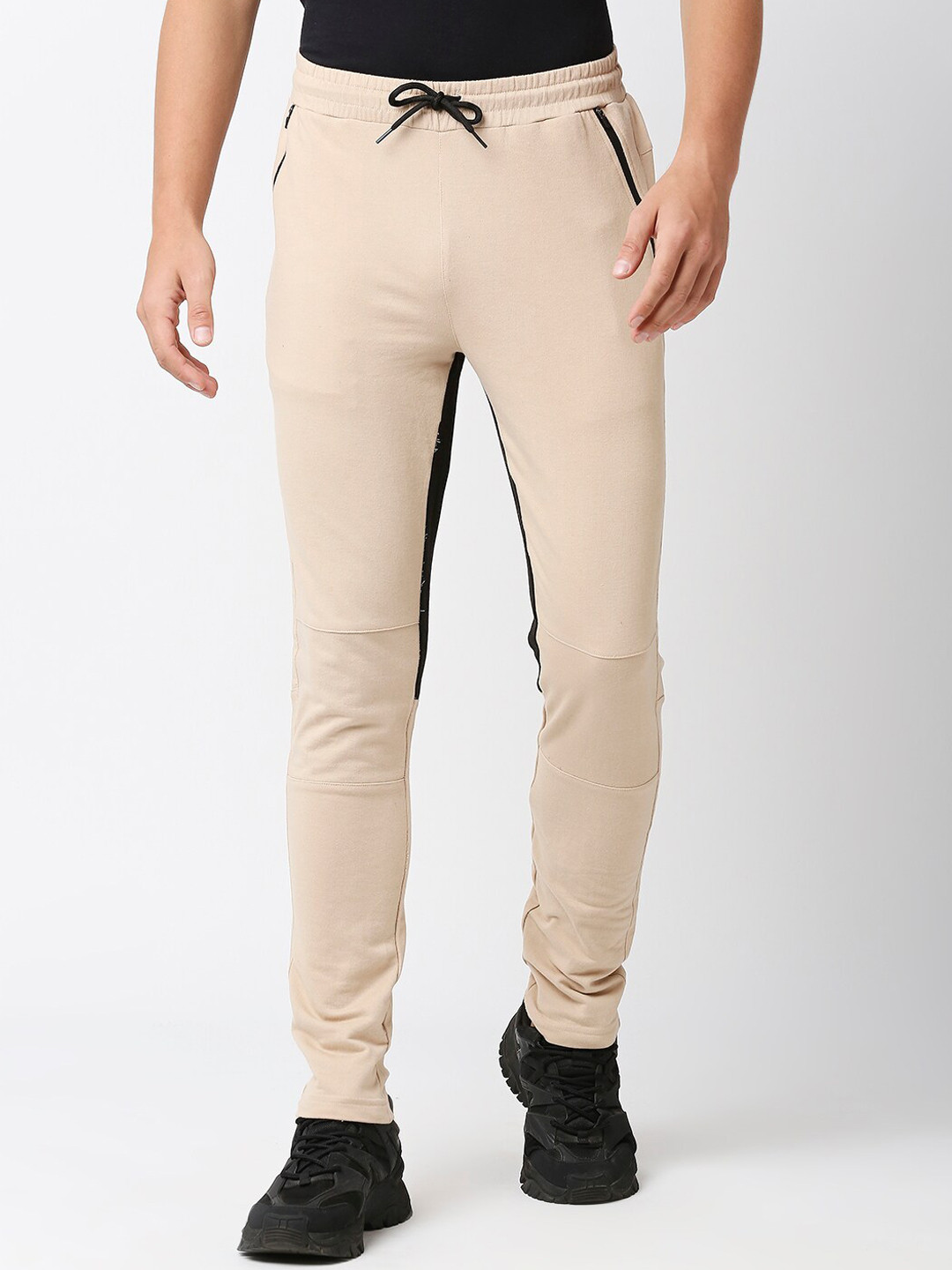

FiTZ Men Slim-Fit Regular Length Running Track Pants, Beige