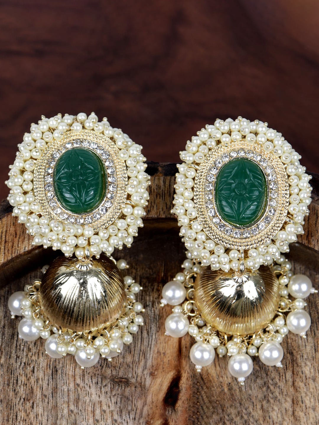 

Krelin Gold Plated Classic Pearl Studed Jhumkas Earrings, Green