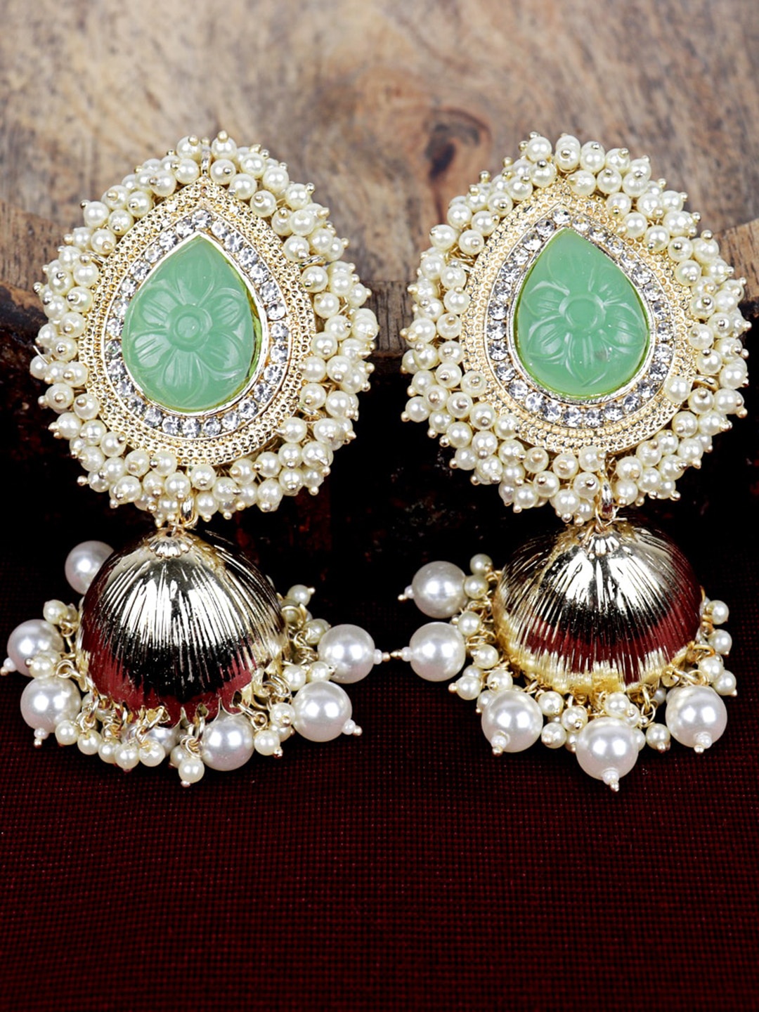 

Krelin Gold Plated Classic Pearl Studed Jhumkas Earrings, Green