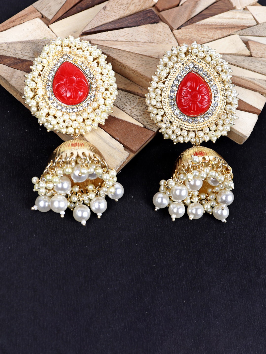 

Krelin Gold-Plated Classic Jhumkas Earrings, Red