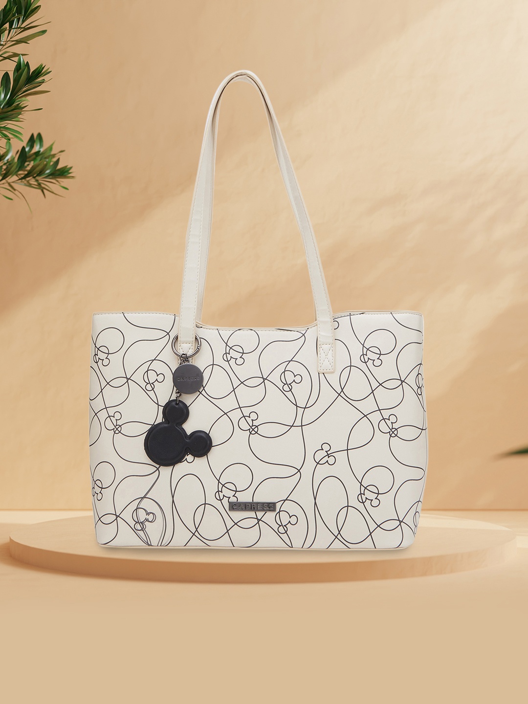 

Caprese Mickey Mouse Printed Structured Shoulder Bag, Cream