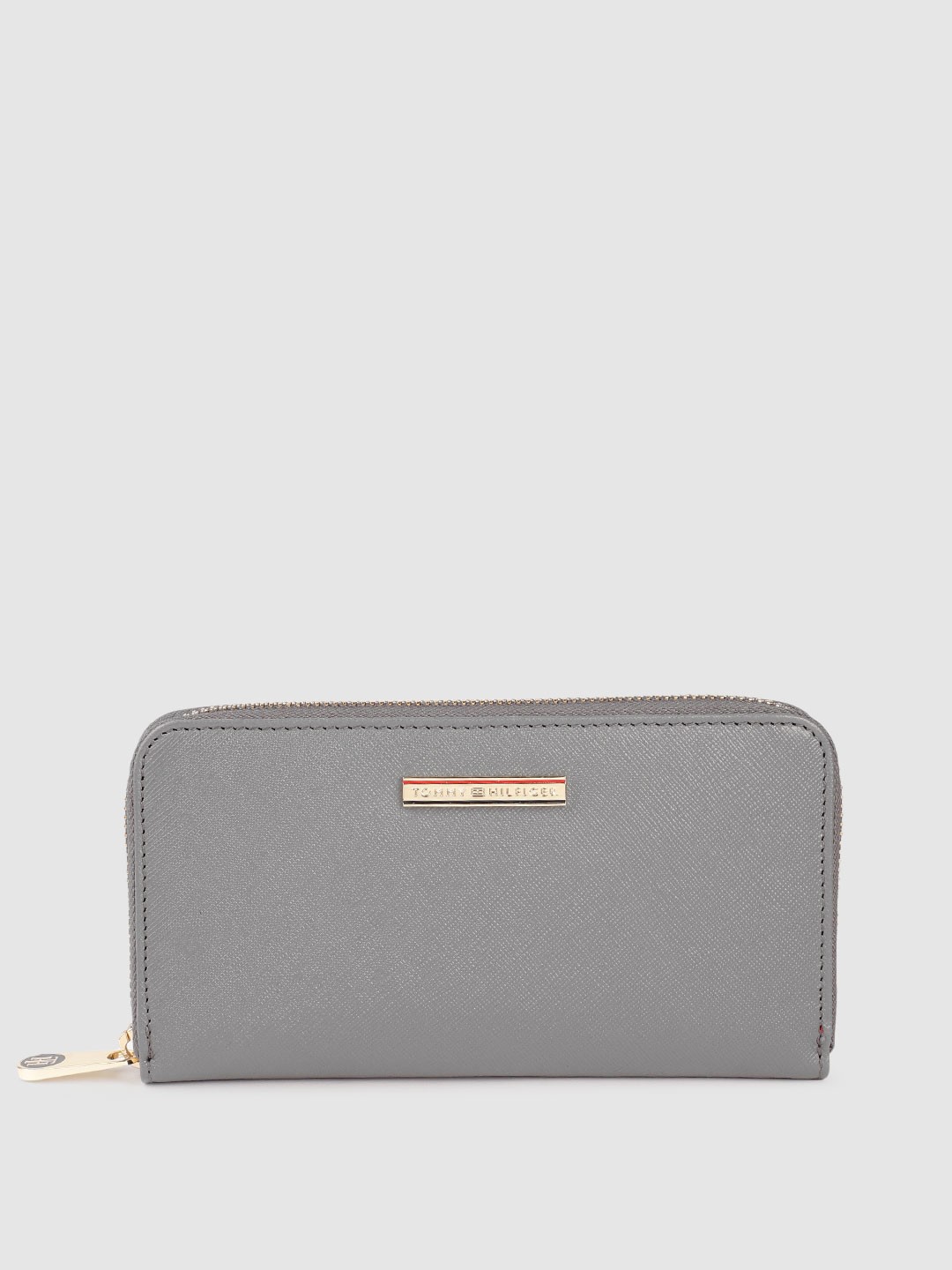 

Tommy Hilfiger Women Textured Zip Detail Leather Zip Around Wallet, Grey