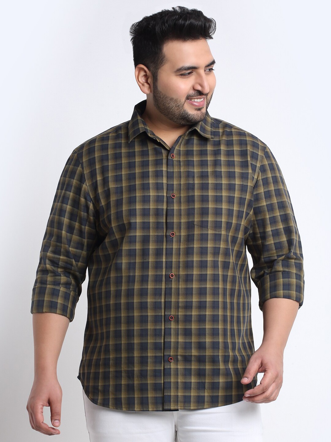 

plusS Plus Size Tartan Checks Cotton Casual Shirt, Blue