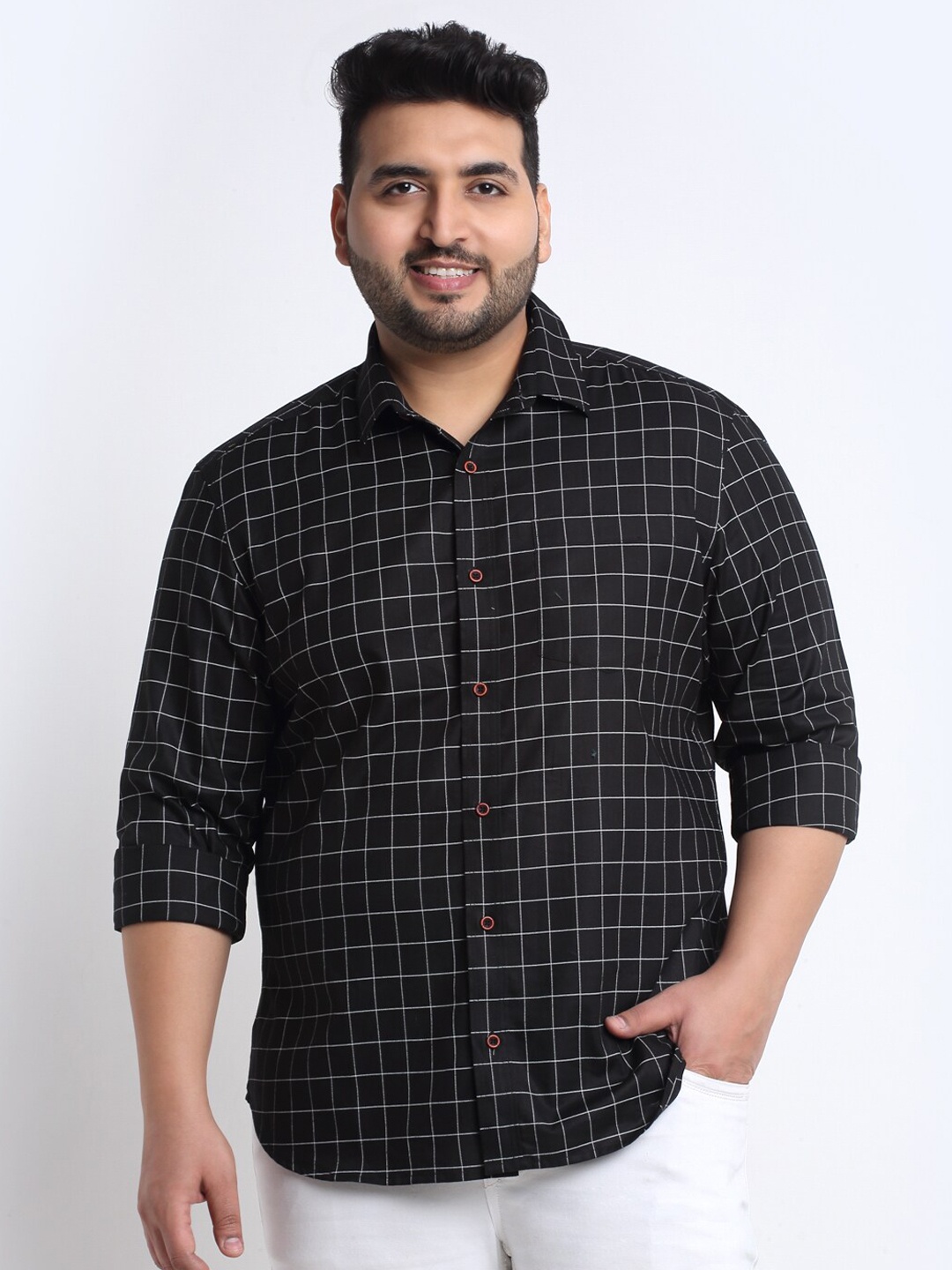 

plusS Plus Size Grid Tattersall Checked Casual Shirt, Black