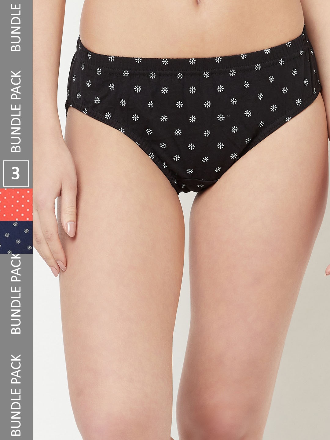 

Espresso Women Pack of 3 Assorted Printed Low-Rise Hipsters Briefs, Black