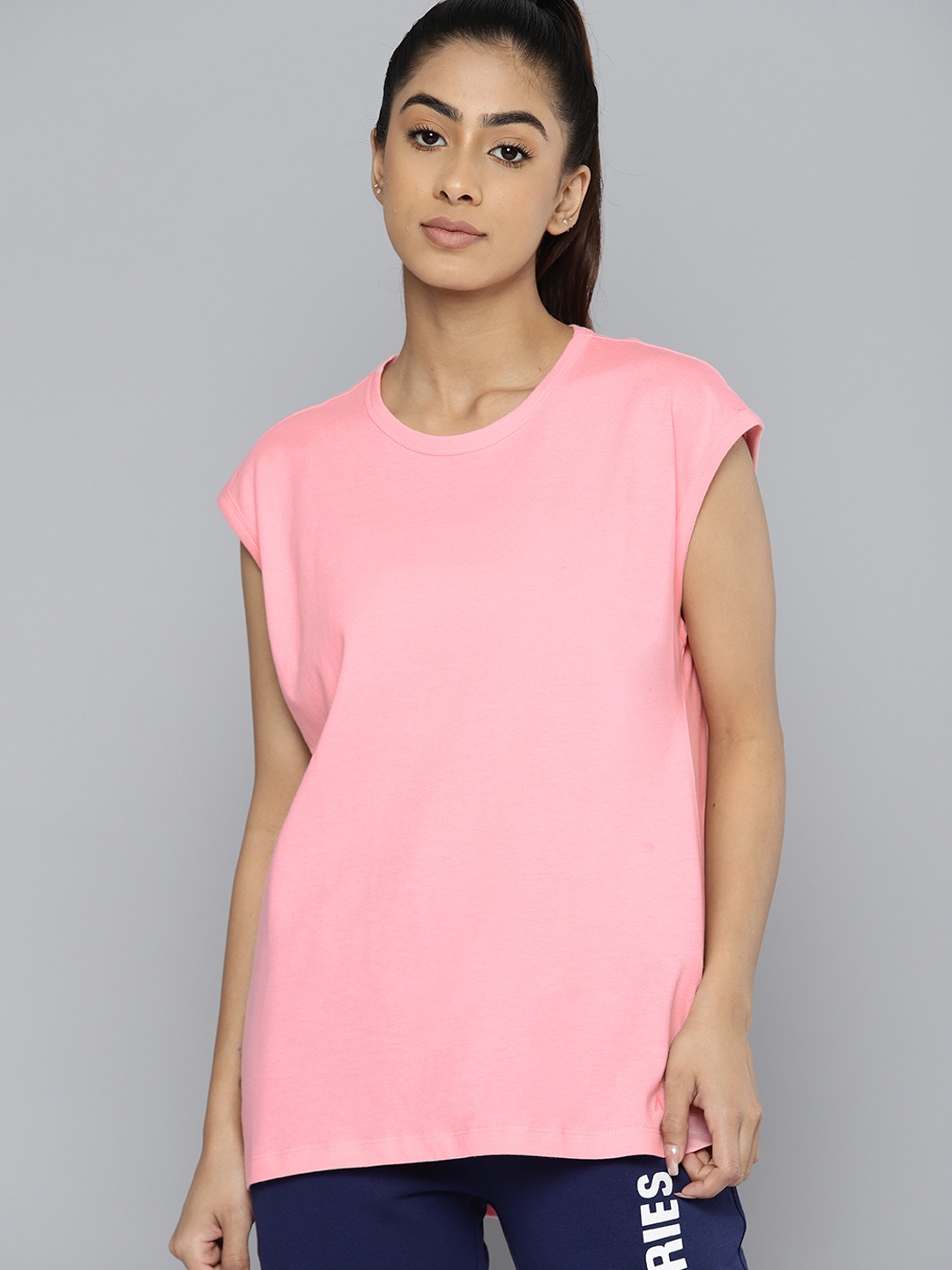 

HRX by Hrithik Roshan Extended Sleeves Cotton T-shirt, Pink