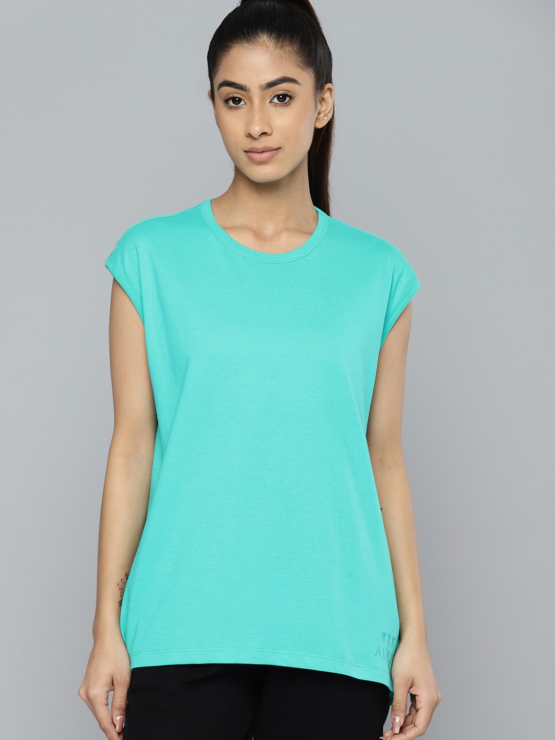 

HRX by Hrithik Roshan Extended Sleeves Pure Cotton T-shirt, Sea green