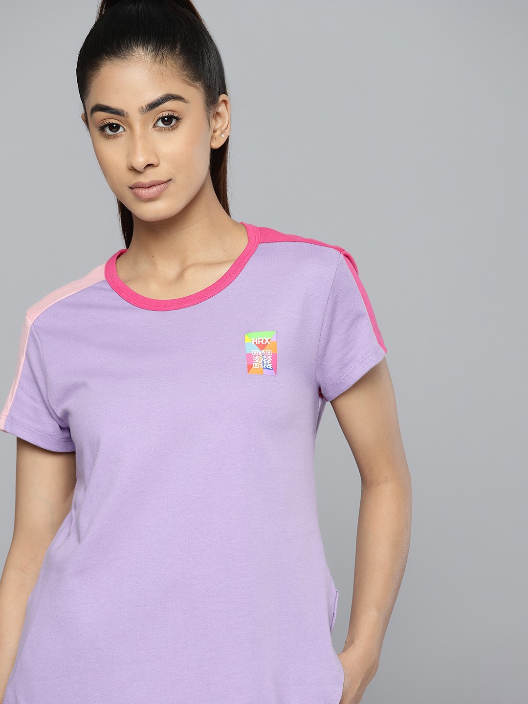 

HRX by Hrithik Roshan Colourblocked Cotton T-shirt, Violet