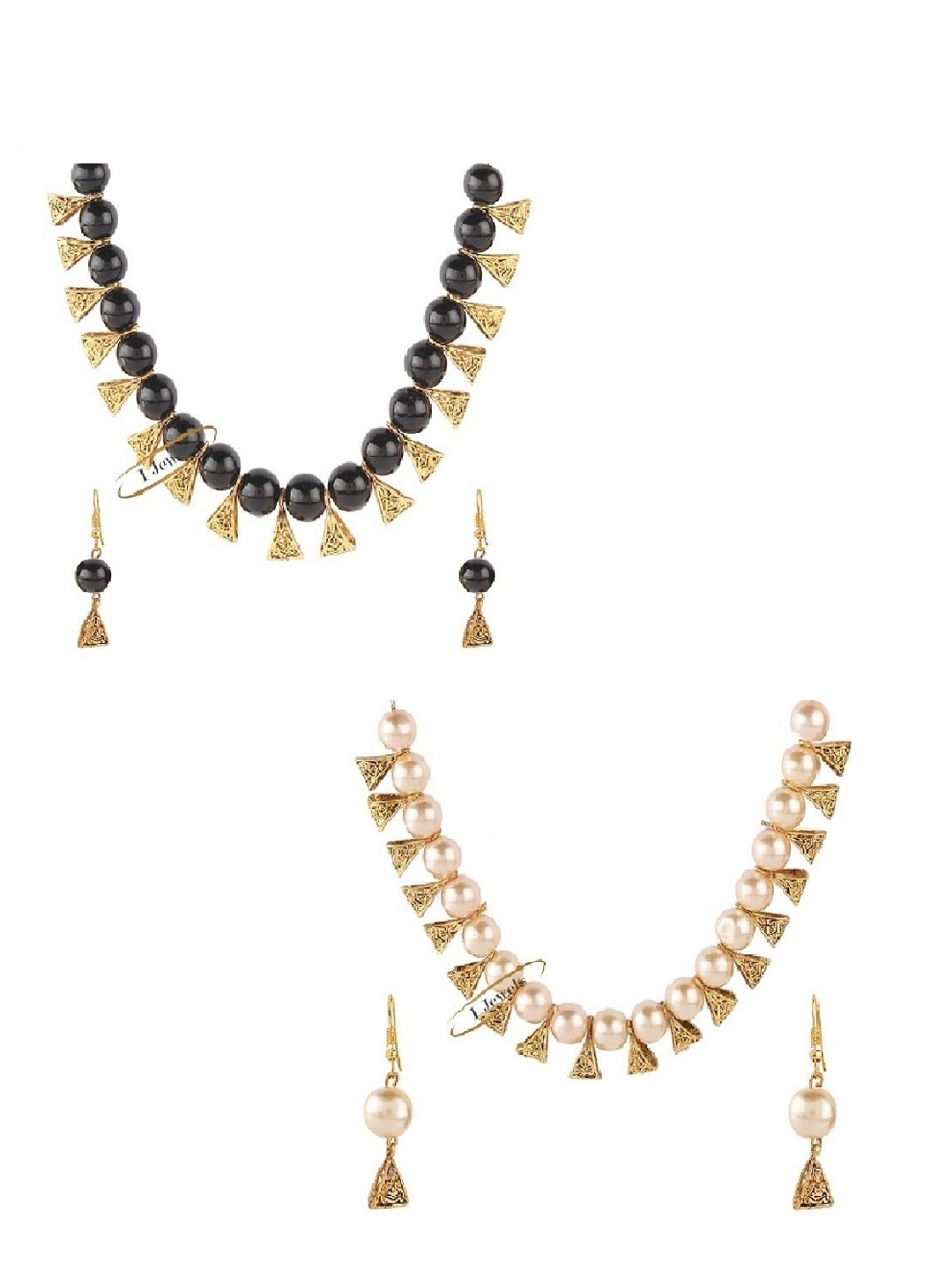 

I Jewels Set Of 2 Gold-Plated Pearl Beaded Choker Necklace Set