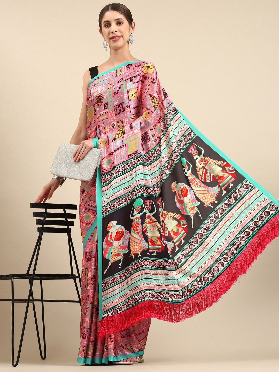 

VASTRANAND Abtract Satin Saree, Pink