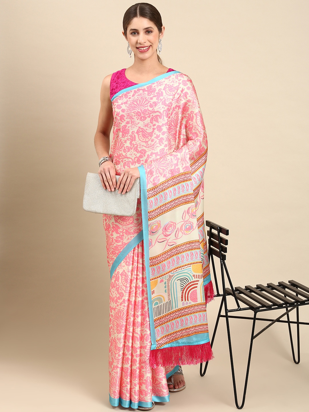 

VASTRANAND Abstract Satin Saree, Pink