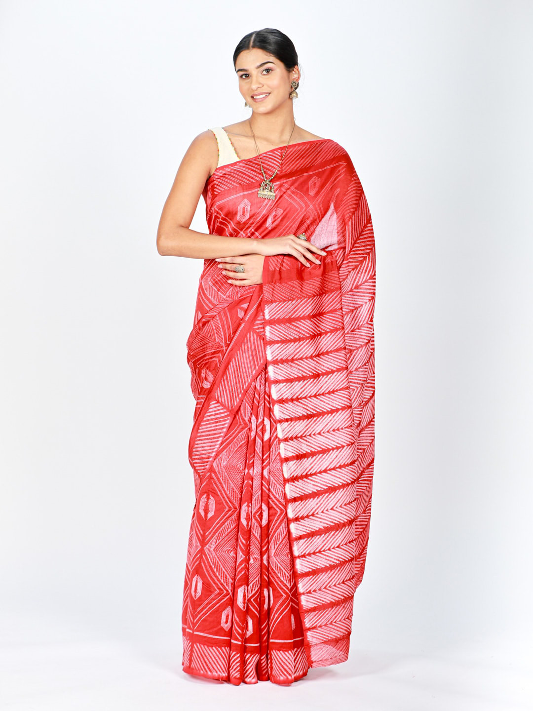 

ReshaWeaves Ethnic Motifs Pure Silk Chanderi Saree, Red