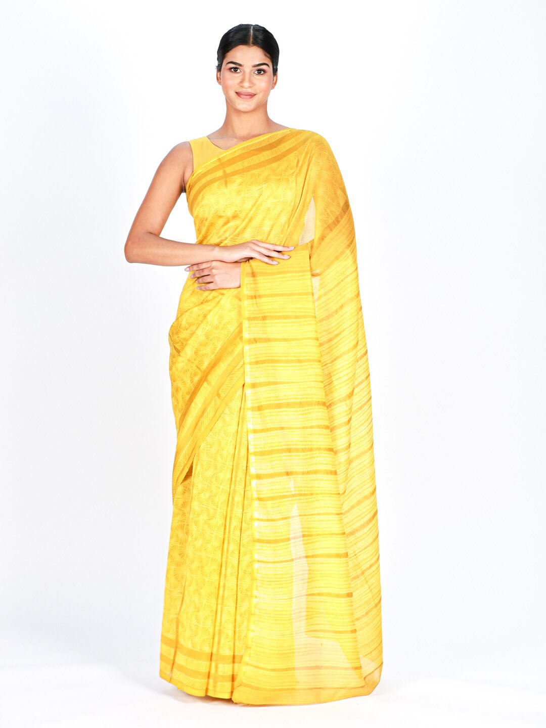

ReshaWeaves Woven Design Pure Silk Chanderi Saree, Yellow