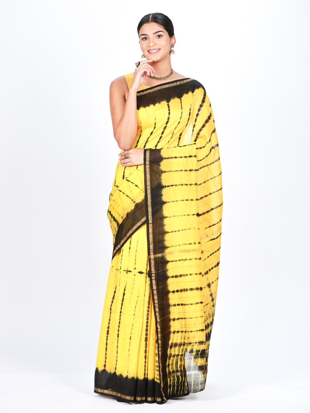 

ReshaWeaves Tie and Dye Zari Silk Cotton Chanderi Saree, Yellow
