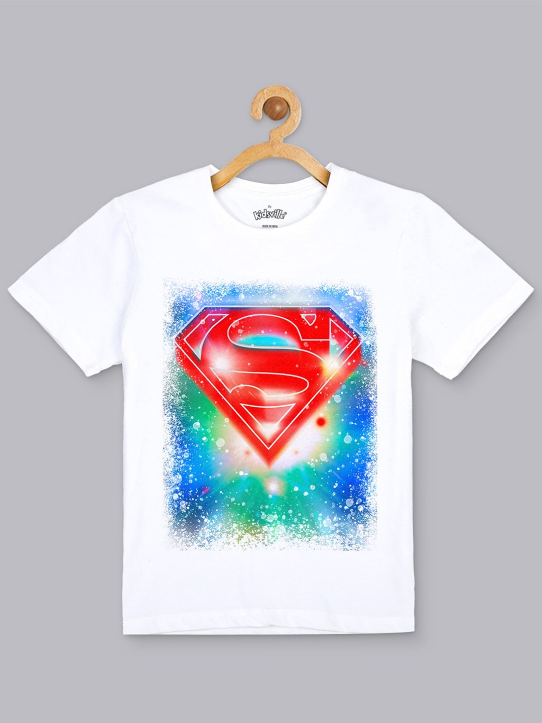 

Kids Ville Boys Superman Holi Printed Cotton T-Shirt, White