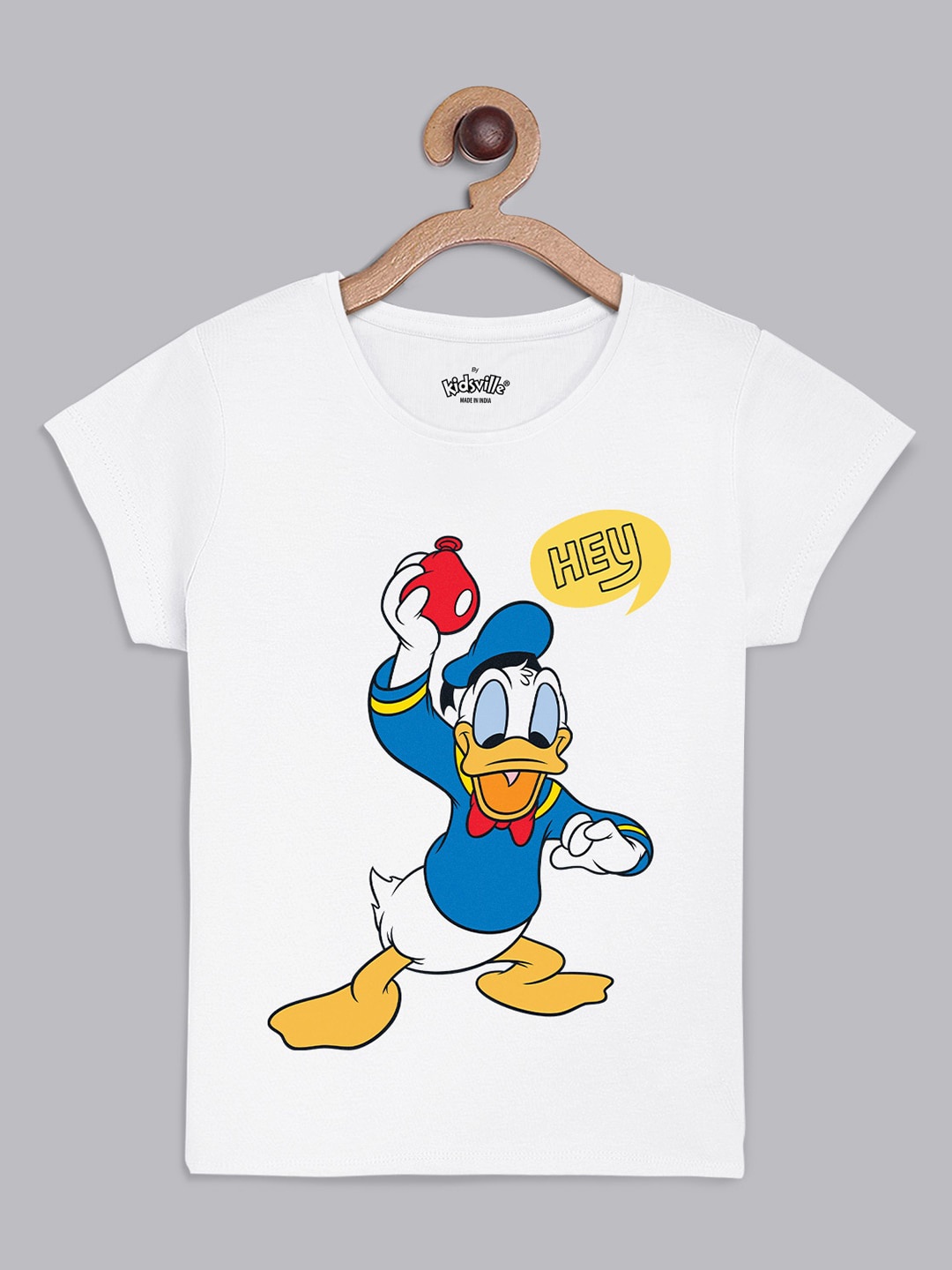 

Kids Ville Girls Donald Duck Printed Round Neck Cotton T-Shirt, White