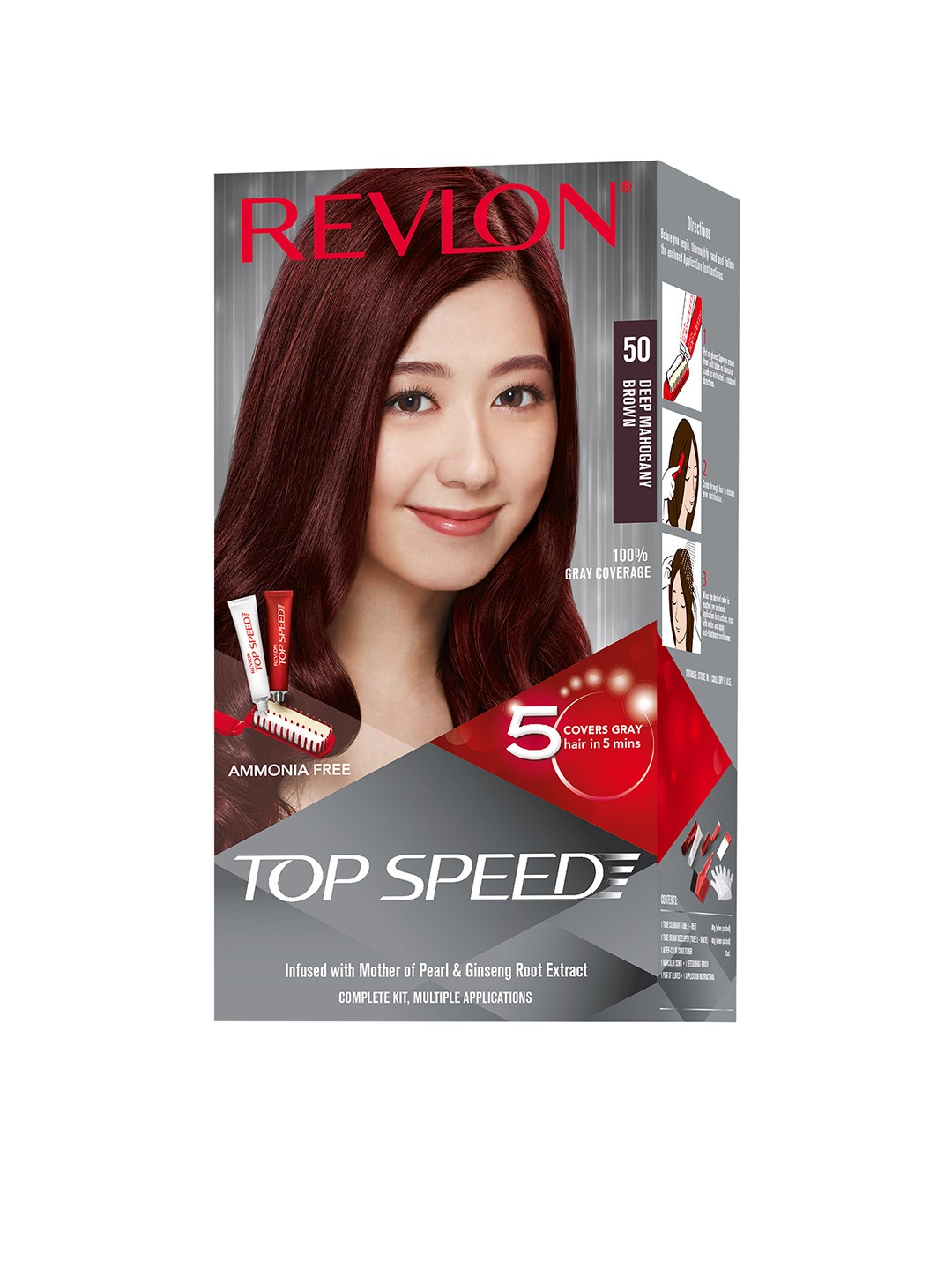 

Revlon Top Speed Hair Color for Grey Coverage 80 ml + 15ml - Deep Mahogany Brown 50